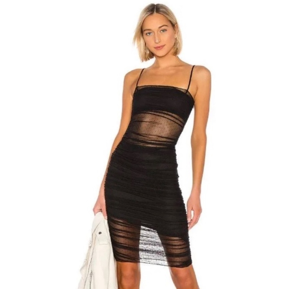 Agnor Midi Dress by H:Ours - Black Ruched Bodycon Dress with Spaghetti Straps